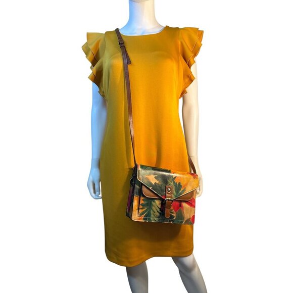 Tommy Hilfiger Mustard Ruffle Sleeve Shift Midi Dress Size 10 Polyester EUC - Picture 11 of 11